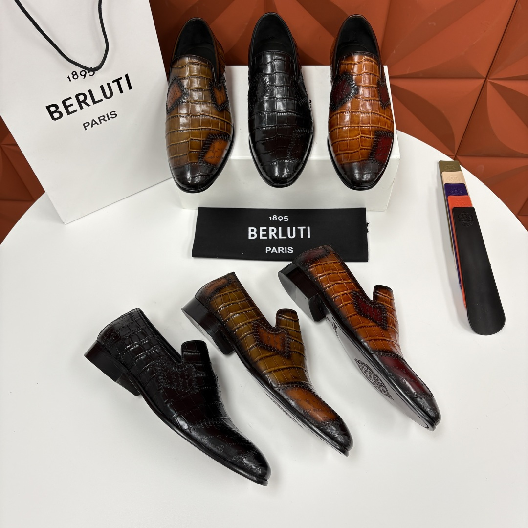💋💍Berlut* 布鲁提 新款男士手工擦色鳄鱼纹乐福鞋正装皮鞋上新🆕 奢华与匠心的完美融合。甄选优质进