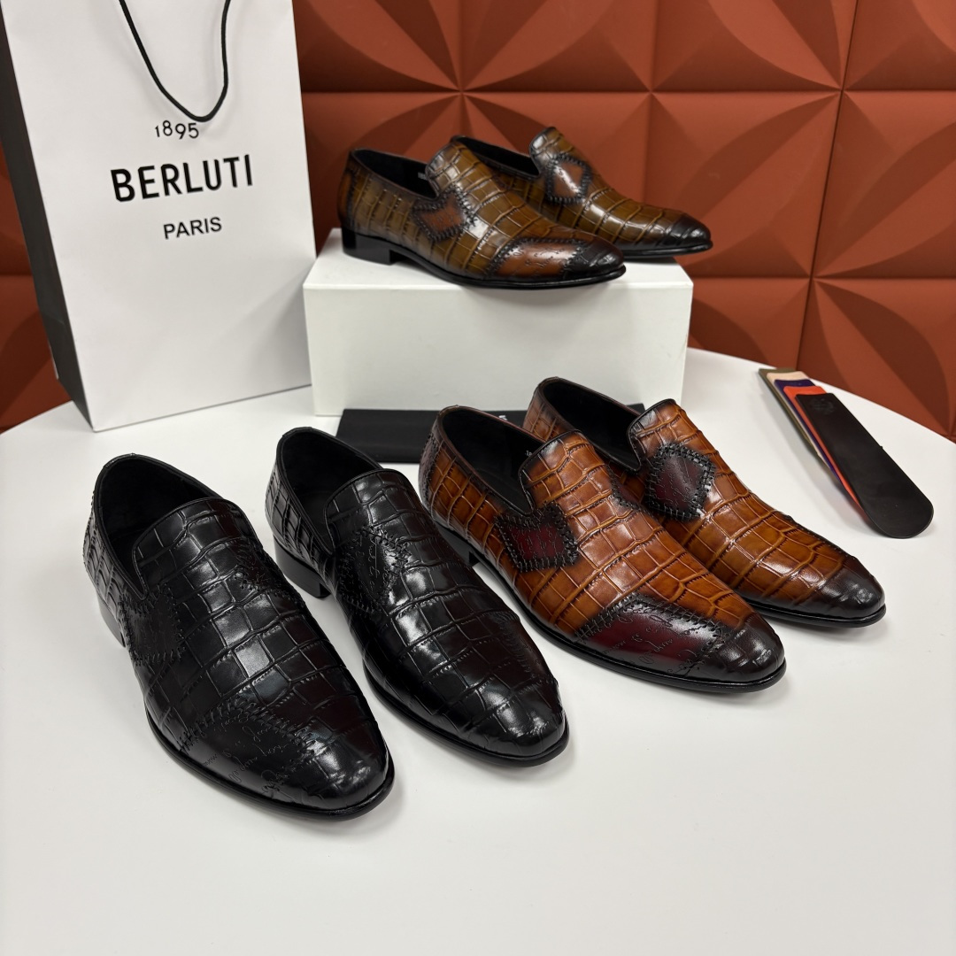 💋💍Berlut* 布鲁提 新款男士手工擦色鳄鱼纹乐福鞋正装皮鞋上新🆕 奢华与匠心的完美融合。甄选优质进