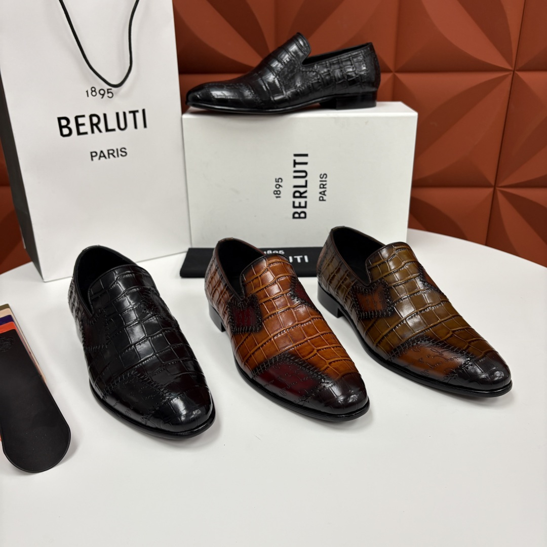 💋💍Berlut* 布鲁提 新款男士手工擦色鳄鱼纹乐福鞋正装皮鞋上新🆕 奢华与匠心的完美融合。甄选优质进