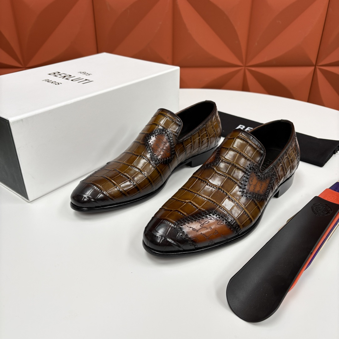 💋💍Berlut* 布鲁提 新款男士手工擦色鳄鱼纹乐福鞋正装皮鞋上新🆕 奢华与匠心的完美融合。甄选优质进