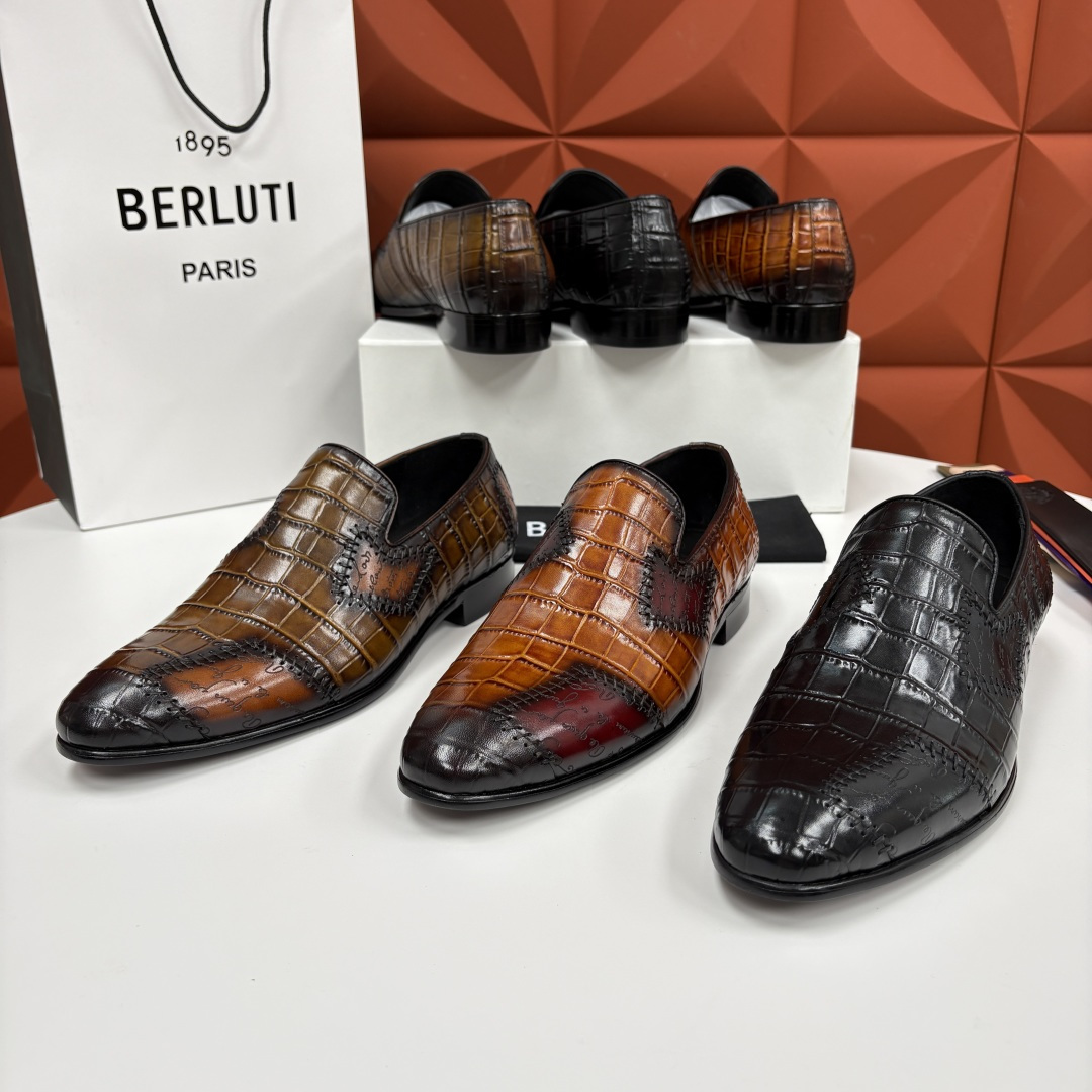 💋💍Berlut* 布鲁提 新款男士手工擦色鳄鱼纹乐福鞋正装皮鞋上新🆕 奢华与匠心的完美融合。甄选优质进