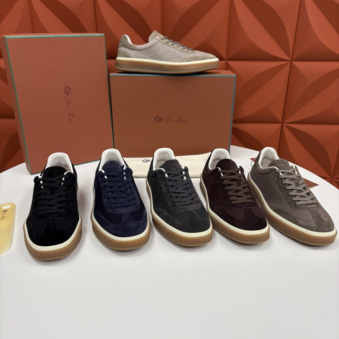 💋💍LP 家新品 LoroPian*/诺悠-翩雅 官方新款男士休闲德训鞋 牛皮拼接板鞋 奢华质感与随性格