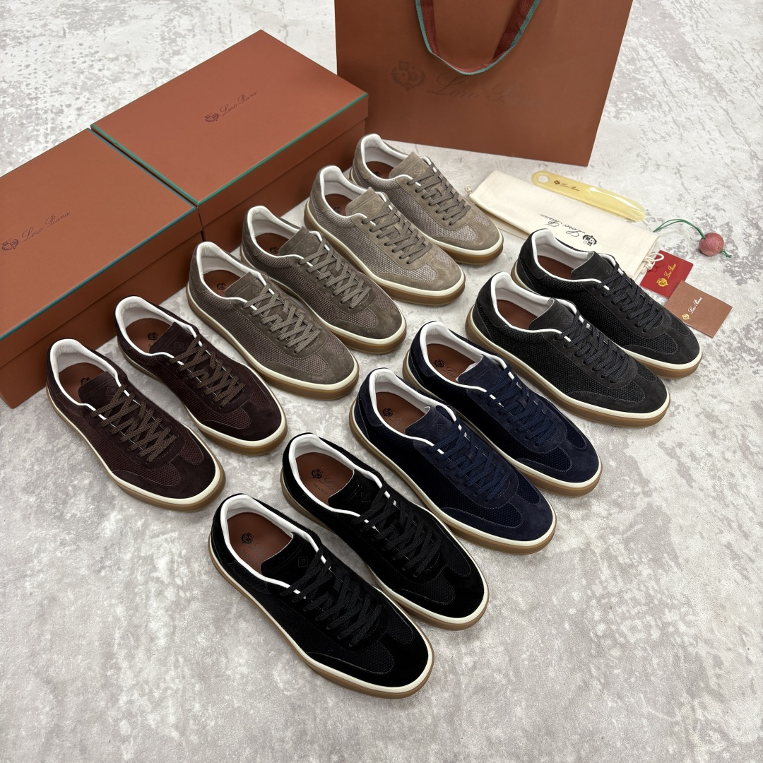 💋💍LP 家新品 LoroPian*/诺悠-翩雅 官方新款男士休闲德训鞋 牛皮拼接板鞋 奢华质感与随性格