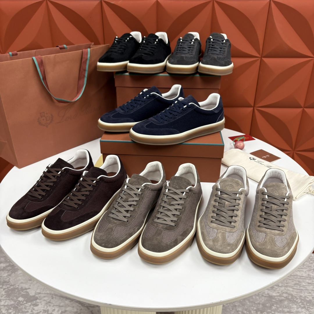 💋💍LP 家新品 LoroPian*/诺悠-翩雅 官方新款男士休闲德训鞋 牛皮拼接板鞋 奢华质感与随性格