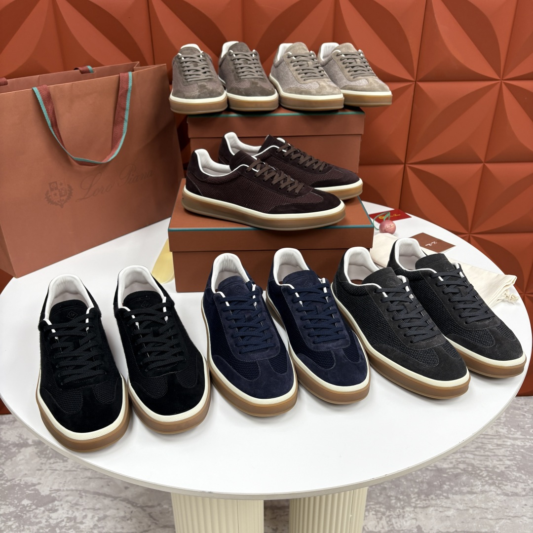 💋💍LP 家新品 LoroPian*/诺悠-翩雅 官方新款男士休闲德训鞋 牛皮拼接板鞋 奢华质感与随性格