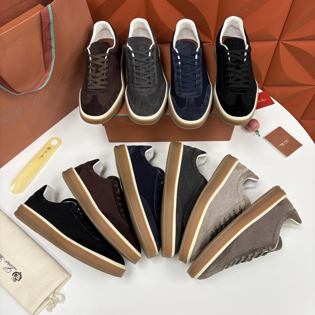 💋💍LP 家新品 LoroPian*/诺悠-翩雅 官方新款男士休闲德训鞋 牛皮拼接板鞋 奢华质感与随性格