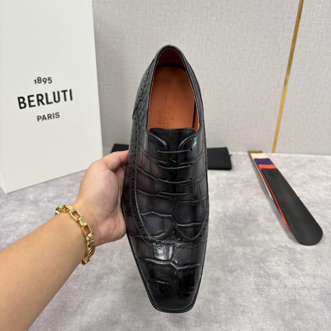 💋💍Berlut* 布鲁提 新款男士手工擦色正装皮鞋上新🆕 鳄鱼纹布洛克鞋的匠心美学 奢华与匠心的完美融