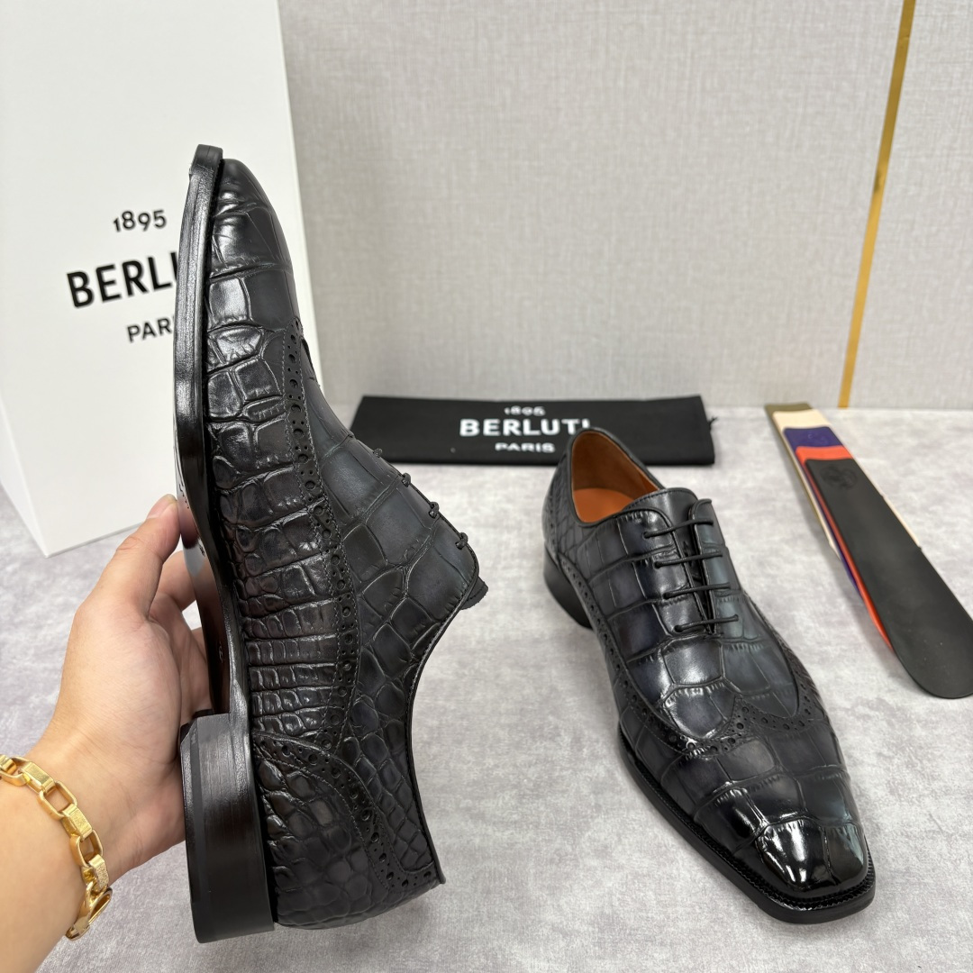 💋💍Berlut* 布鲁提 新款男士手工擦色正装皮鞋上新🆕 鳄鱼纹布洛克鞋的匠心美学 奢华与匠心的完美融