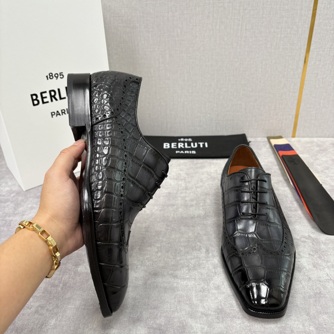💋💍Berlut* 布鲁提 新款男士手工擦色正装皮鞋上新🆕 鳄鱼纹布洛克鞋的匠心美学 奢华与匠心的完美融