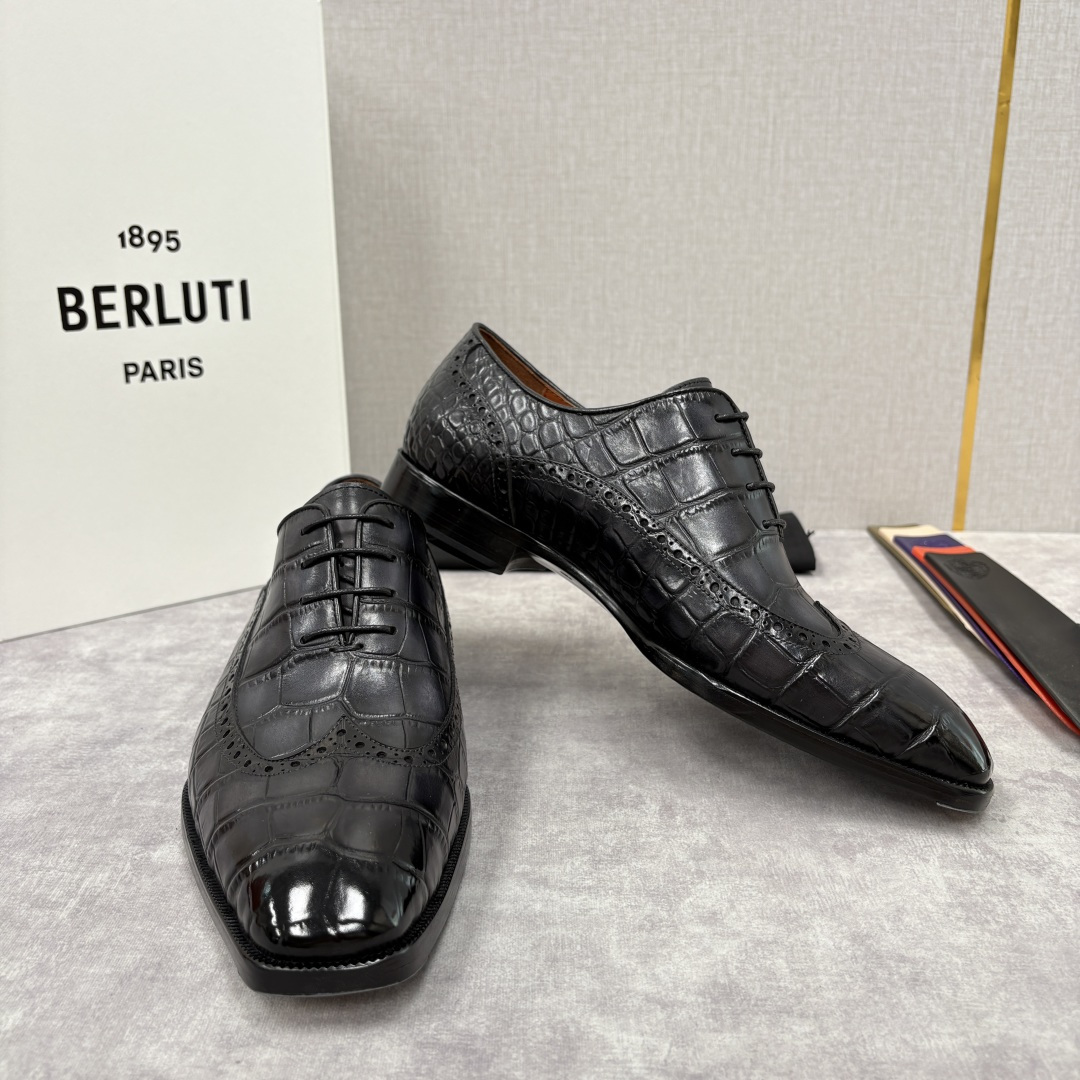 💋💍Berlut* 布鲁提 新款男士手工擦色正装皮鞋上新🆕 鳄鱼纹布洛克鞋的匠心美学 奢华与匠心的完美融