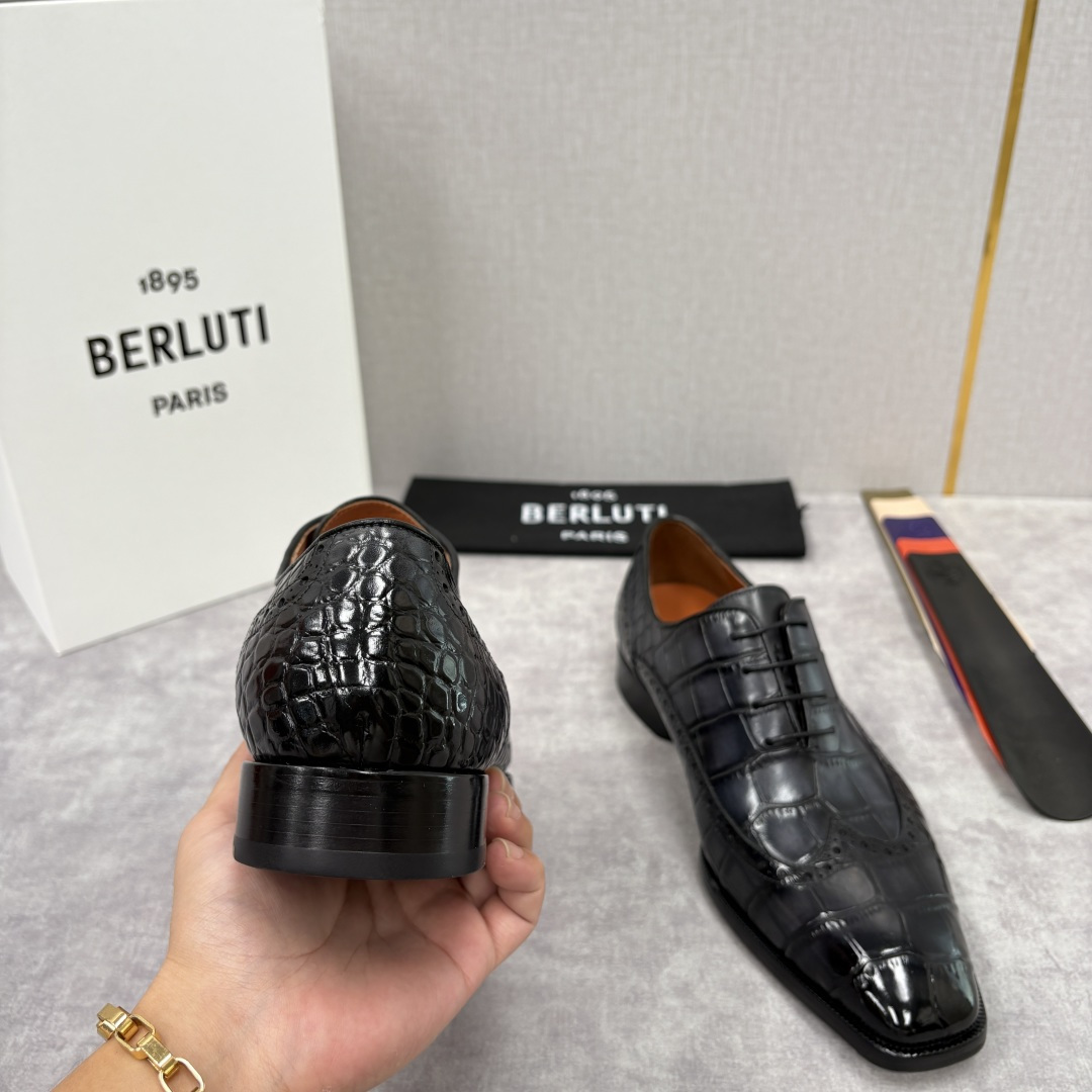💋💍Berlut* 布鲁提 新款男士手工擦色正装皮鞋上新🆕 鳄鱼纹布洛克鞋的匠心美学 奢华与匠心的完美融