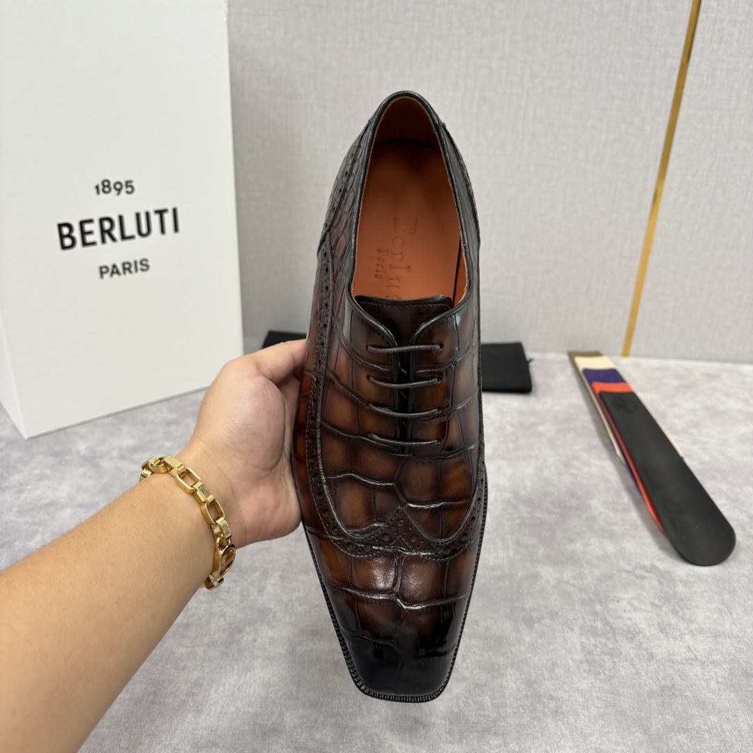 💋💍Berlut* 布鲁提 新款男士手工擦色正装皮鞋上新🆕 鳄鱼纹布洛克鞋的匠心美学 奢华与匠心的完美融