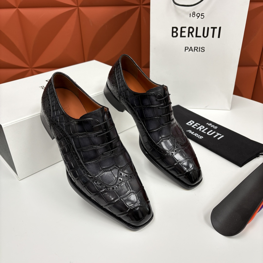 💋💍Berlut* 布鲁提 新款男士手工擦色正装皮鞋上新🆕 鳄鱼纹布洛克鞋的匠心美学 奢华与匠心的完美融