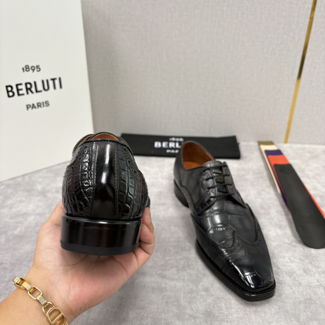 💋💍Berlut* 布鲁提 新款男士手工擦色正装皮鞋上新🆕 鳄鱼纹布洛克鞋的匠心美学 奢华与匠心的完美融