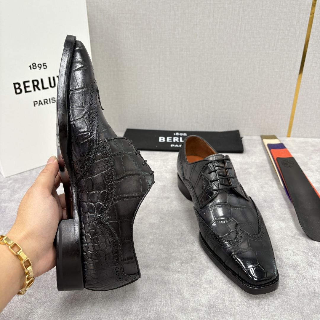 💋💍Berlut* 布鲁提 新款男士手工擦色正装皮鞋上新🆕 鳄鱼纹布洛克鞋的匠心美学 奢华与匠心的完美融