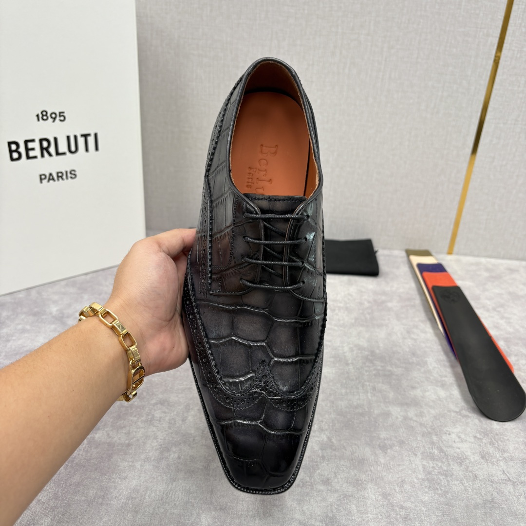 💋💍Berlut* 布鲁提 新款男士手工擦色正装皮鞋上新🆕 鳄鱼纹布洛克鞋的匠心美学 奢华与匠心的完美融