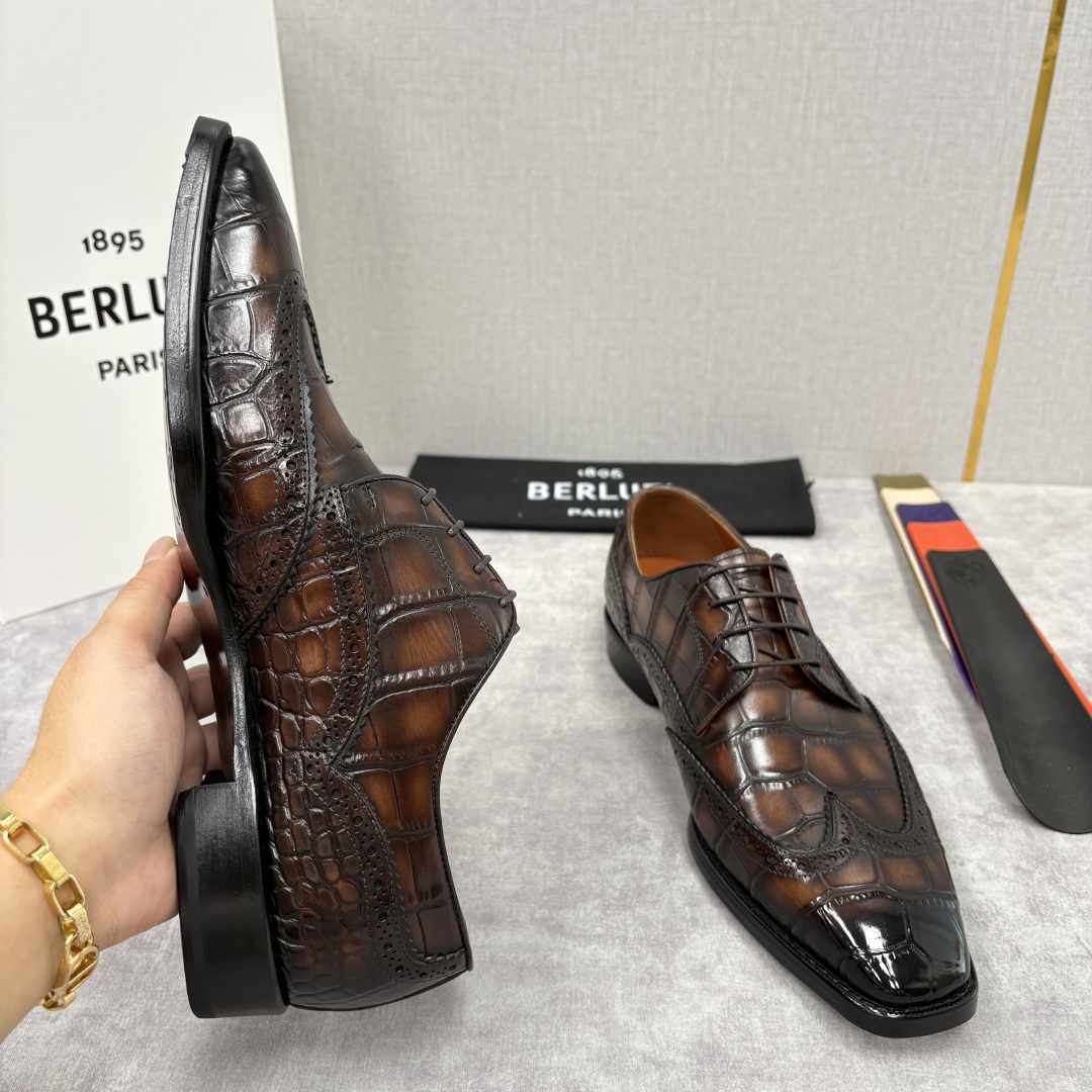 💋💍Berlut* 布鲁提 新款男士手工擦色正装皮鞋上新🆕 鳄鱼纹布洛克鞋的匠心美学 奢华与匠心的完美融