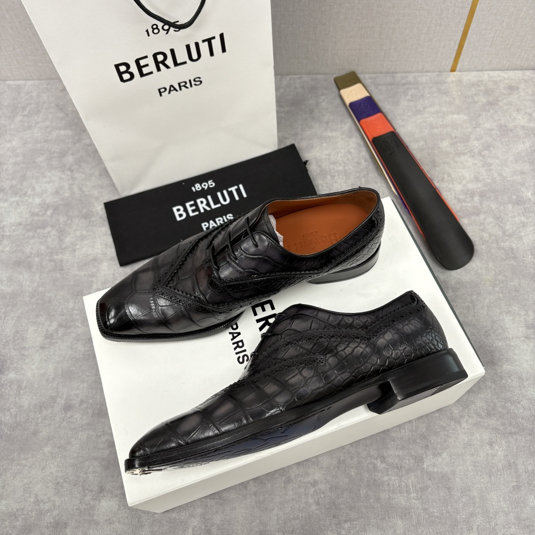 💋💍Berlut* 布鲁提 新款男士手工擦色正装皮鞋上新🆕 鳄鱼纹布洛克鞋的匠心美学 奢华与匠心的完美融