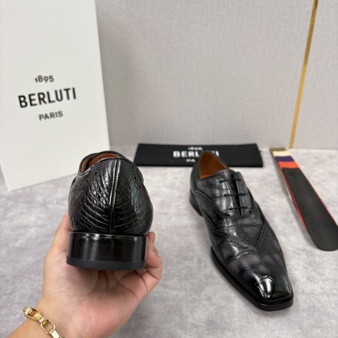💋💍Berlut* 布鲁提 新款男士手工擦色正装皮鞋上新🆕 鳄鱼纹布洛克鞋的匠心美学 奢华与匠心的完美融