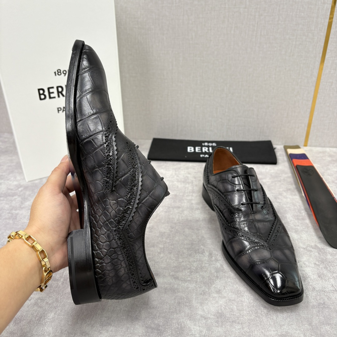 💋💍Berlut* 布鲁提 新款男士手工擦色正装皮鞋上新🆕 鳄鱼纹布洛克鞋的匠心美学 奢华与匠心的完美融