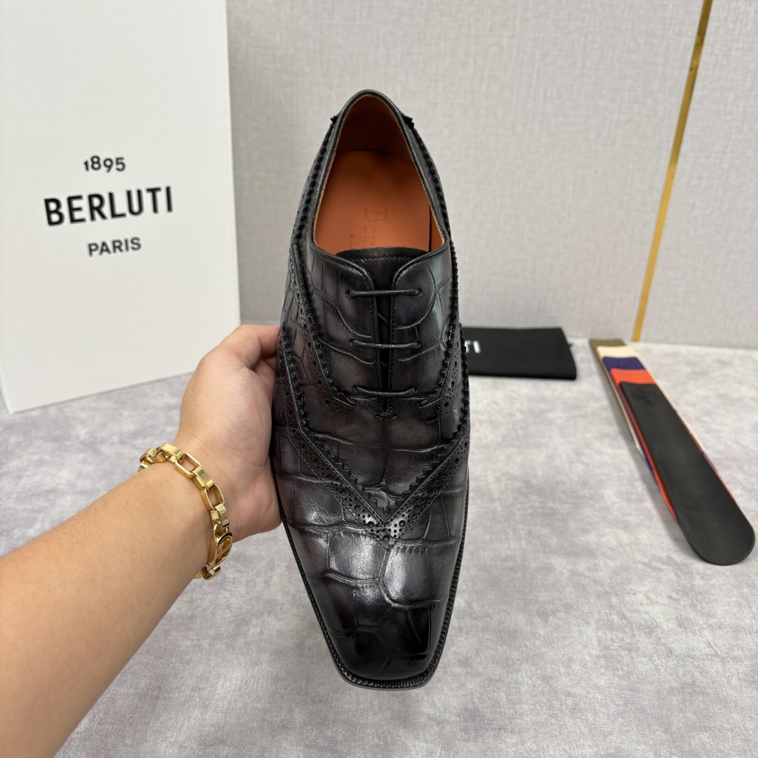 💋💍Berlut* 布鲁提 新款男士手工擦色正装皮鞋上新🆕 鳄鱼纹布洛克鞋的匠心美学 奢华与匠心的完美融