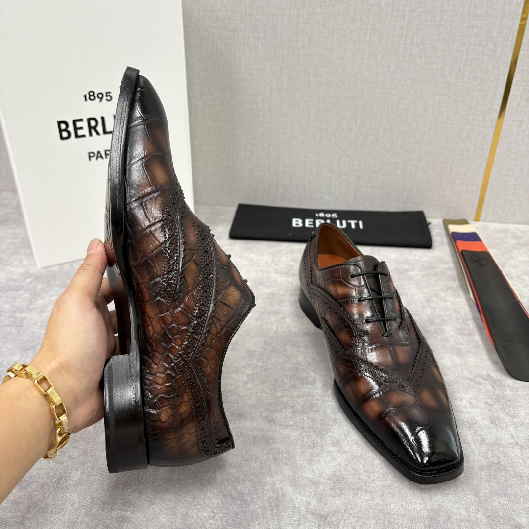 💋💍Berlut* 布鲁提 新款男士手工擦色正装皮鞋上新🆕 鳄鱼纹布洛克鞋的匠心美学 奢华与匠心的完美融