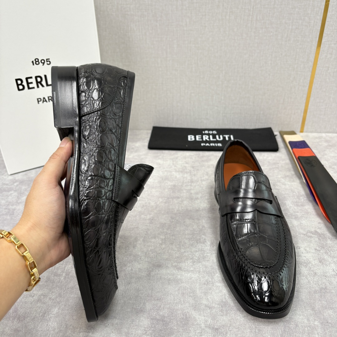 💋💍Berlut* 布鲁提 新款男士手工擦色正装乐福鞋皮鞋上新🆕 百年匠艺的「无鞋带」奢华宣言 鳄鱼纹皮