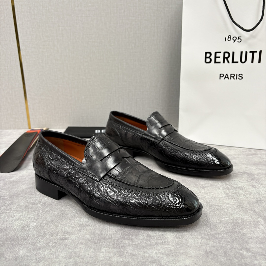 💋💍Berlut* 布鲁提 新款男士手工擦色正装乐福鞋皮鞋上新🆕 百年匠艺的「无鞋带」奢华宣言 鳄鱼纹皮