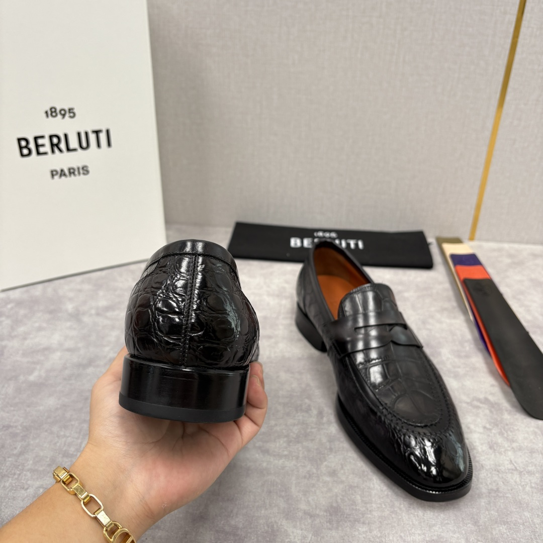 💋💍Berlut* 布鲁提 新款男士手工擦色正装乐福鞋皮鞋上新🆕 百年匠艺的「无鞋带」奢华宣言 鳄鱼纹皮