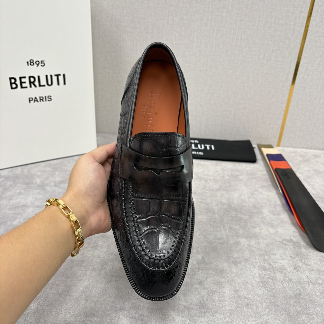 💋💍Berlut* 布鲁提 新款男士手工擦色正装乐福鞋皮鞋上新🆕 百年匠艺的「无鞋带」奢华宣言 鳄鱼纹皮