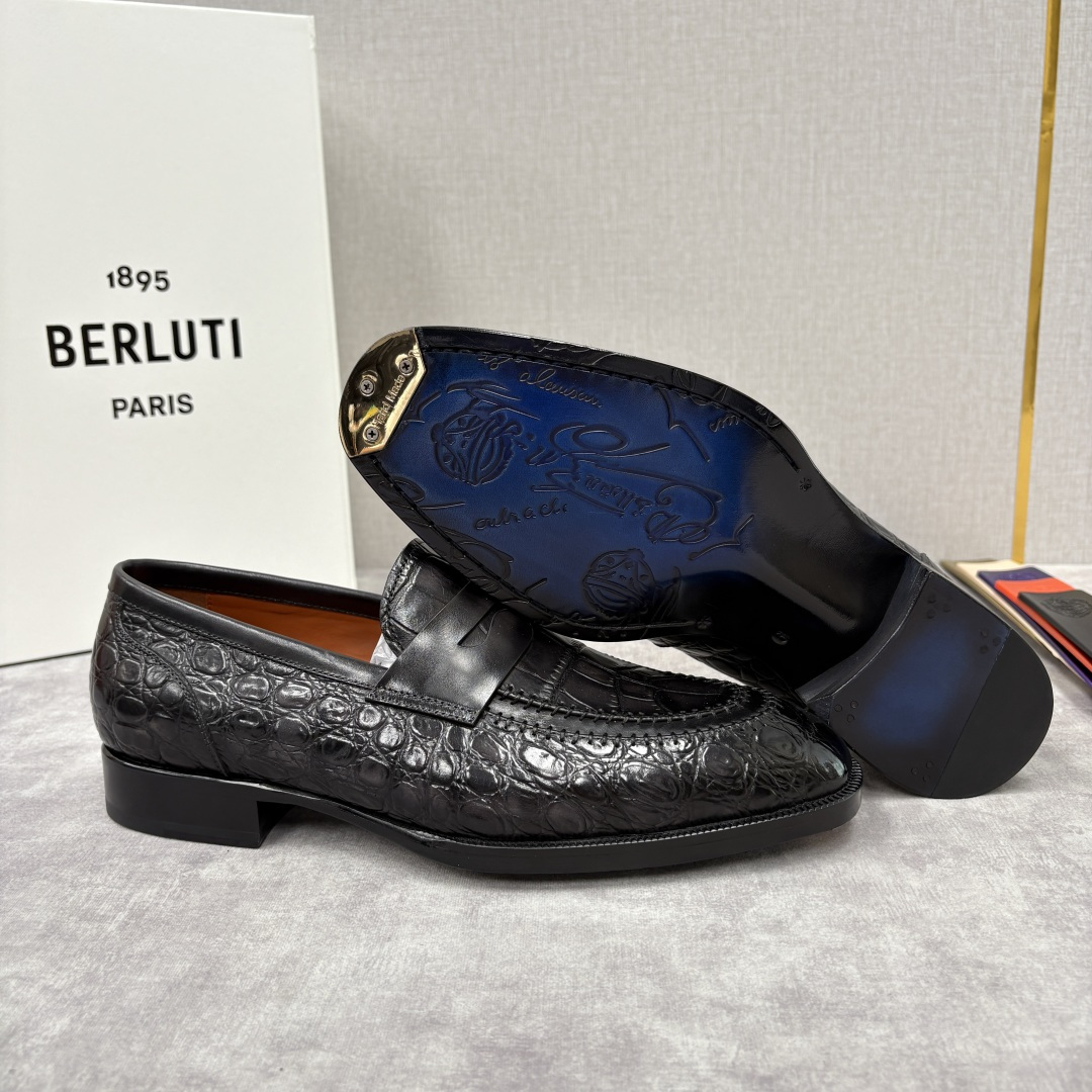 💋💍Berlut* 布鲁提 新款男士手工擦色正装乐福鞋皮鞋上新🆕 百年匠艺的「无鞋带」奢华宣言 鳄鱼纹皮