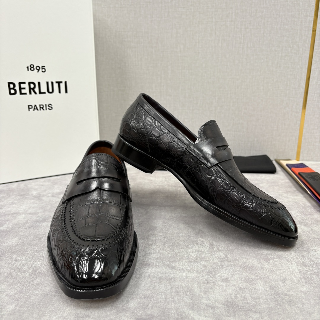 💋💍Berlut* 布鲁提 新款男士手工擦色正装乐福鞋皮鞋上新🆕 百年匠艺的「无鞋带」奢华宣言 鳄鱼纹皮