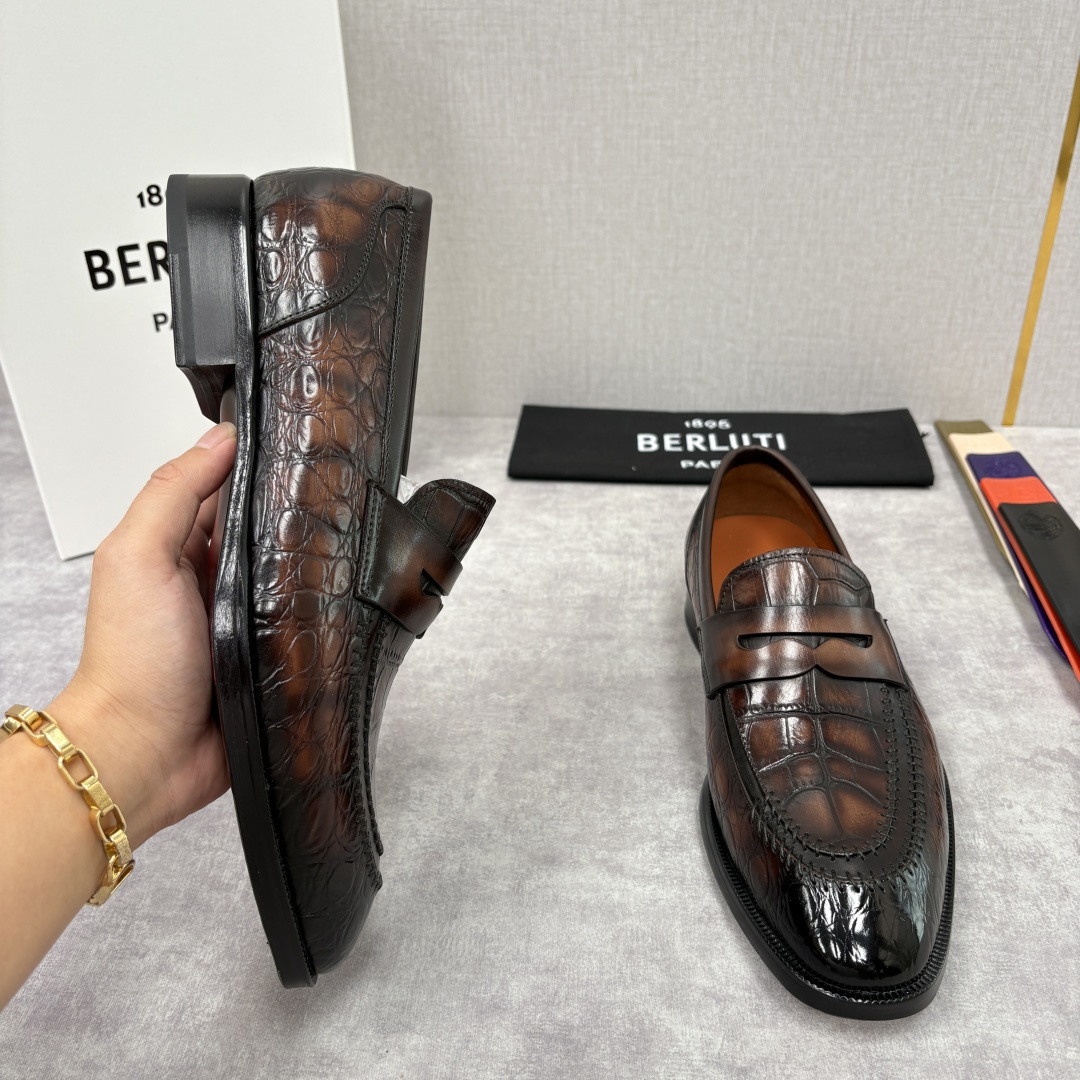 💋💍Berlut* 布鲁提 新款男士手工擦色正装乐福鞋皮鞋上新🆕 百年匠艺的「无鞋带」奢华宣言 鳄鱼纹皮