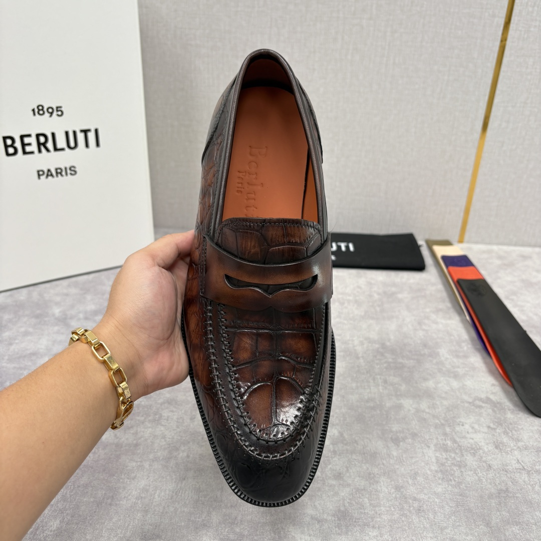 💋💍Berlut* 布鲁提 新款男士手工擦色正装乐福鞋皮鞋上新🆕 百年匠艺的「无鞋带」奢华宣言 鳄鱼纹皮