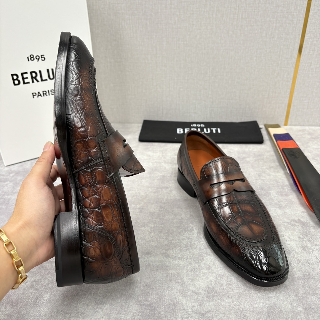 💋💍Berlut* 布鲁提 新款男士手工擦色正装乐福鞋皮鞋上新🆕 百年匠艺的「无鞋带」奢华宣言 鳄鱼纹皮