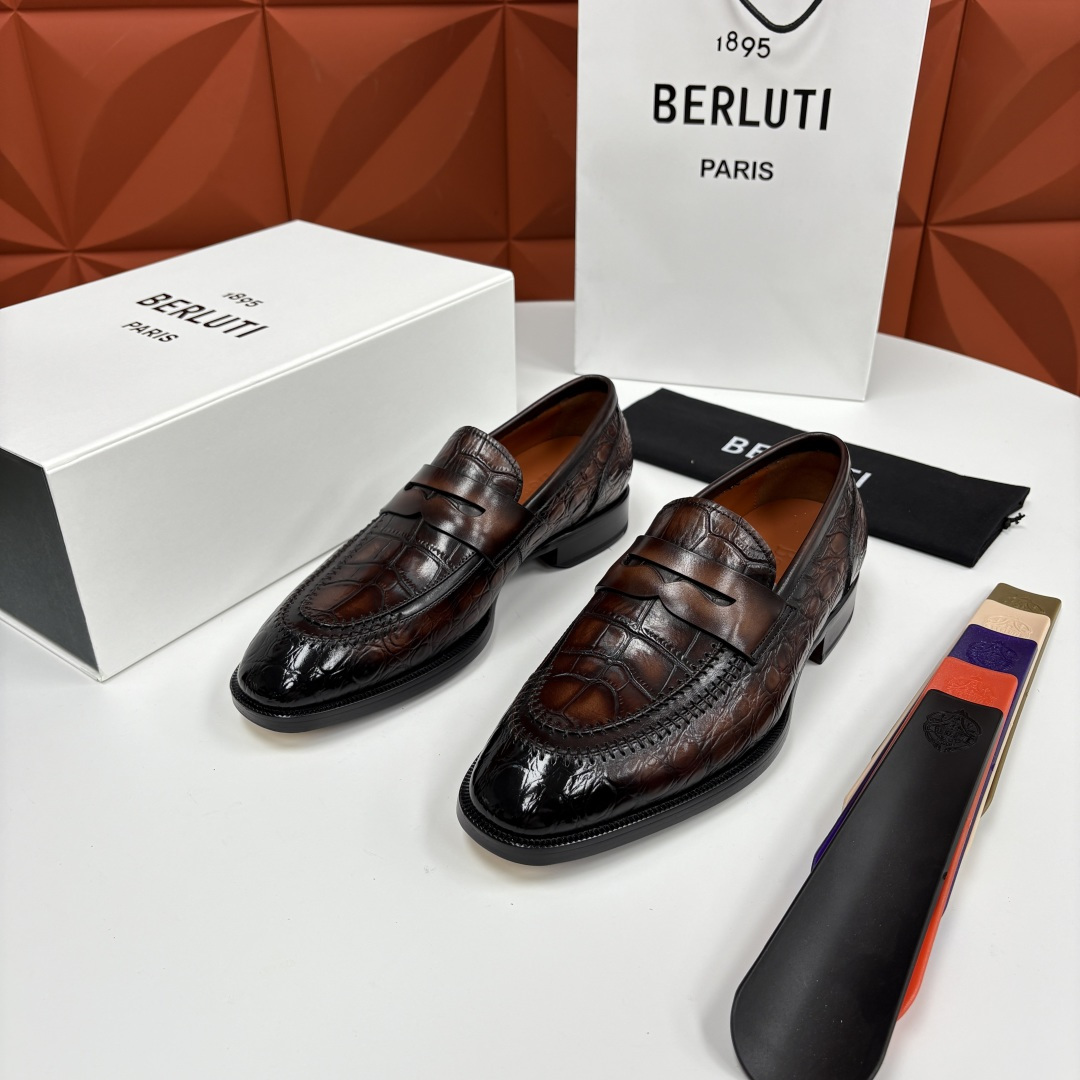 💋💍Berlut* 布鲁提 新款男士手工擦色正装乐福鞋皮鞋上新🆕 百年匠艺的「无鞋带」奢华宣言 鳄鱼纹皮
