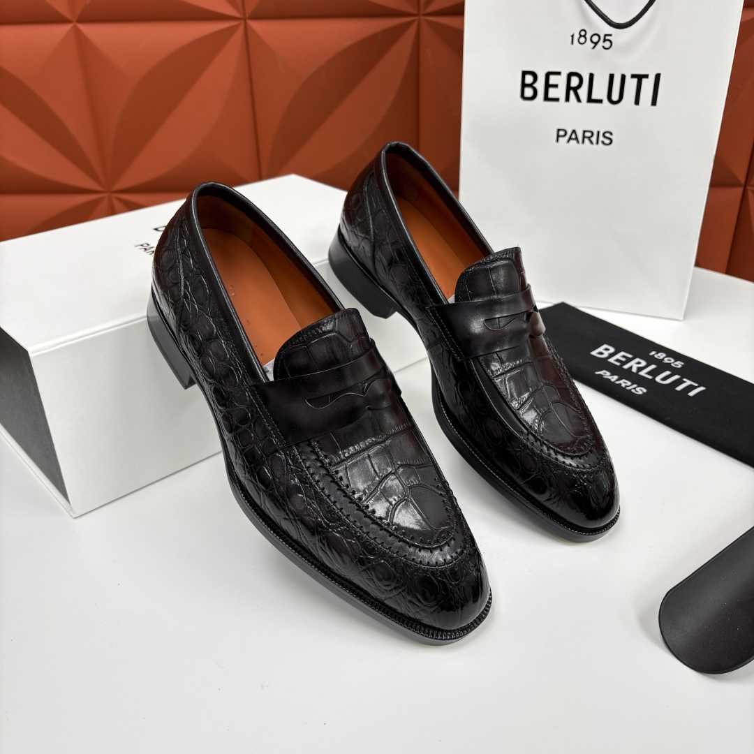 💋💍Berlut* 布鲁提 新款男士手工擦色正装乐福鞋皮鞋上新🆕 百年匠艺的「无鞋带」奢华宣言 鳄鱼纹皮