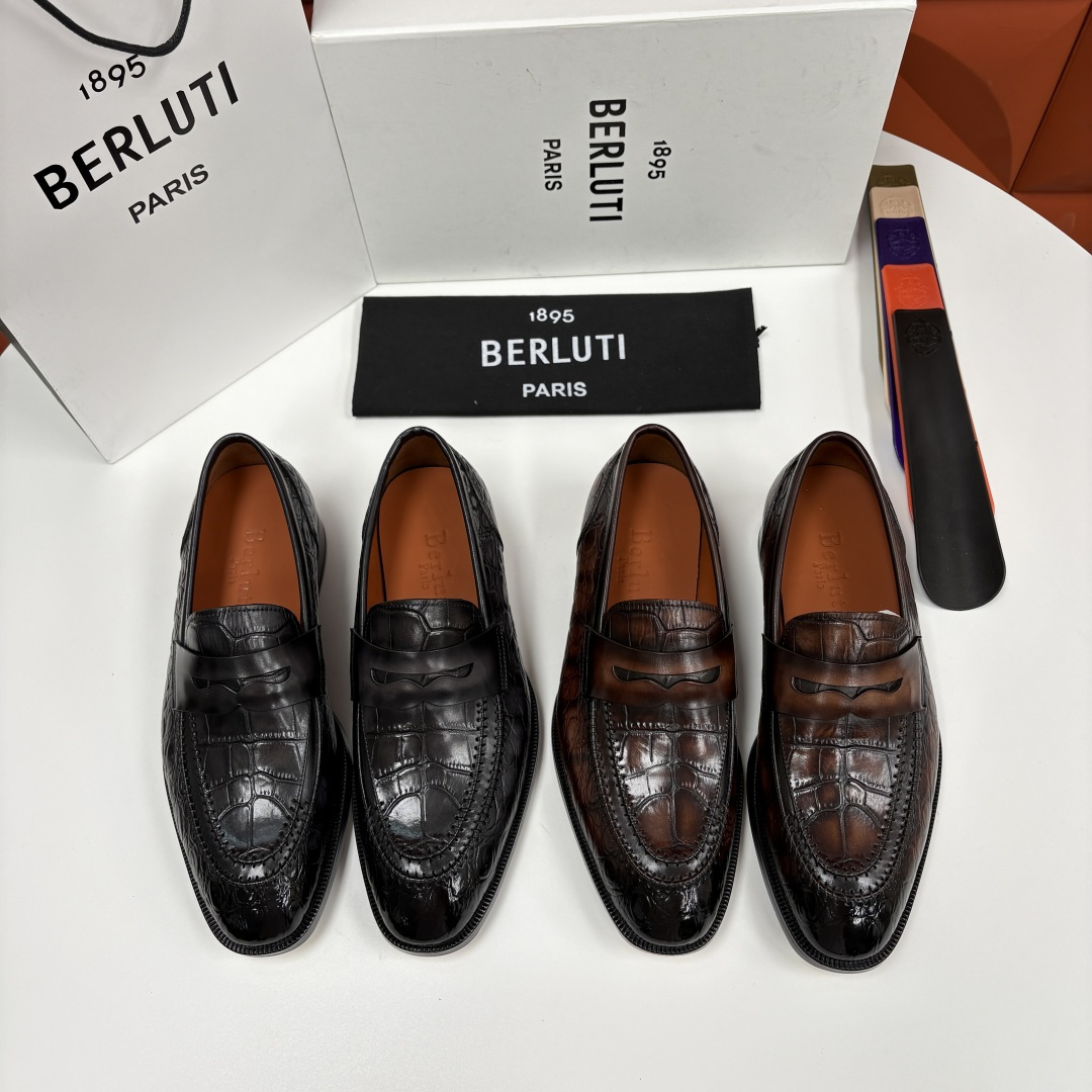 💋💍Berlut* 布鲁提 新款男士手工擦色正装乐福鞋皮鞋上新🆕 百年匠艺的「无鞋带」奢华宣言 鳄鱼纹皮