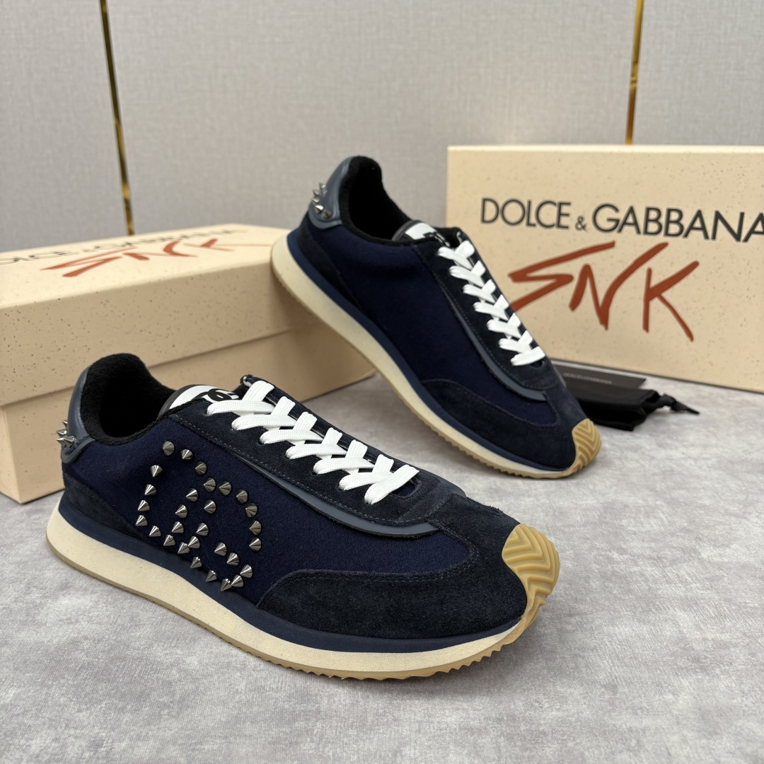 💋💍DG 家新品 Dolce &Gabban* 杜嘉～班纳 天鹅绒拼接撞色铆钉休闲运动鞋 铆钉复古运动鞋