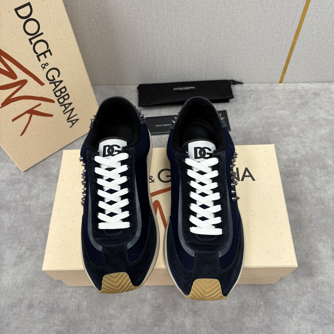💋💍DG 家新品 Dolce &Gabban* 杜嘉～班纳 天鹅绒拼接撞色铆钉休闲运动鞋 铆钉复古运动鞋
