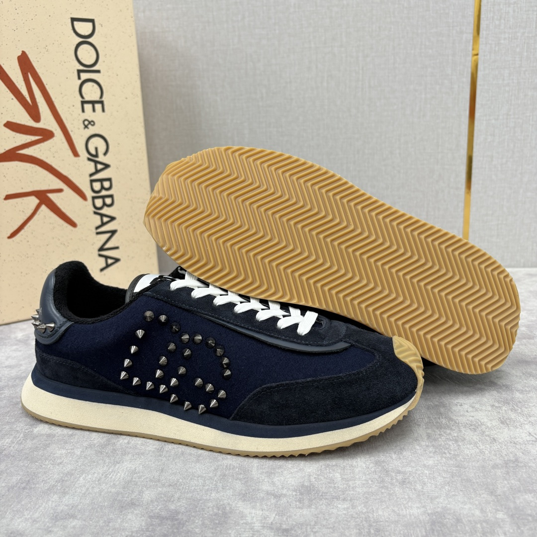 💋💍DG 家新品 Dolce &Gabban* 杜嘉～班纳 天鹅绒拼接撞色铆钉休闲运动鞋 铆钉复古运动鞋