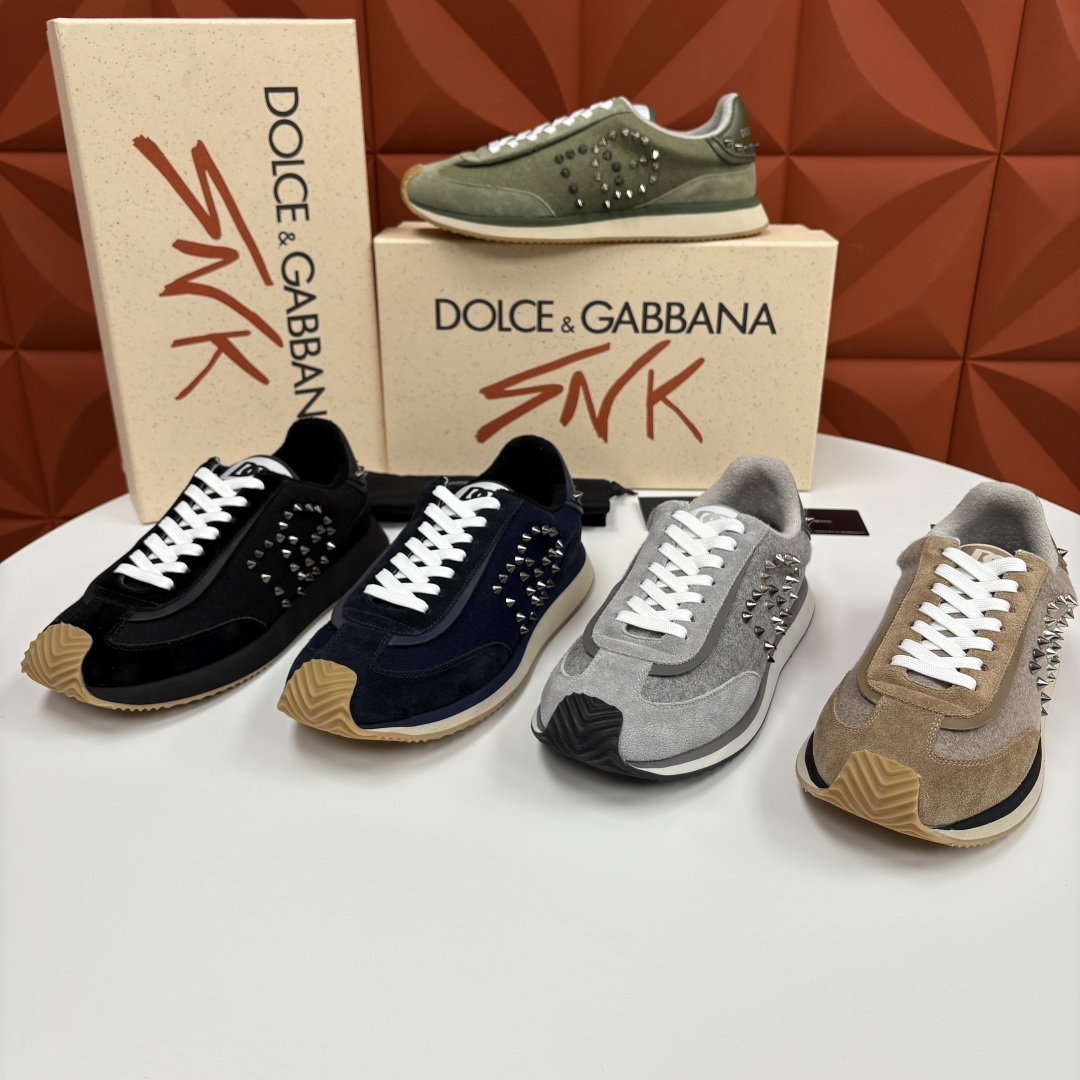 💋💍DG 家新品 Dolce &Gabban* 杜嘉～班纳 天鹅绒拼接撞色铆钉休闲运动鞋 铆钉复古运动鞋