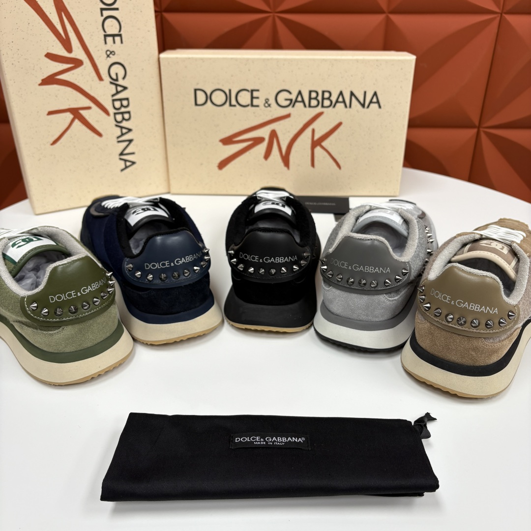 💋💍DG 家新品 Dolce &Gabban* 杜嘉～班纳 天鹅绒拼接撞色铆钉休闲运动鞋 铆钉复古运动鞋