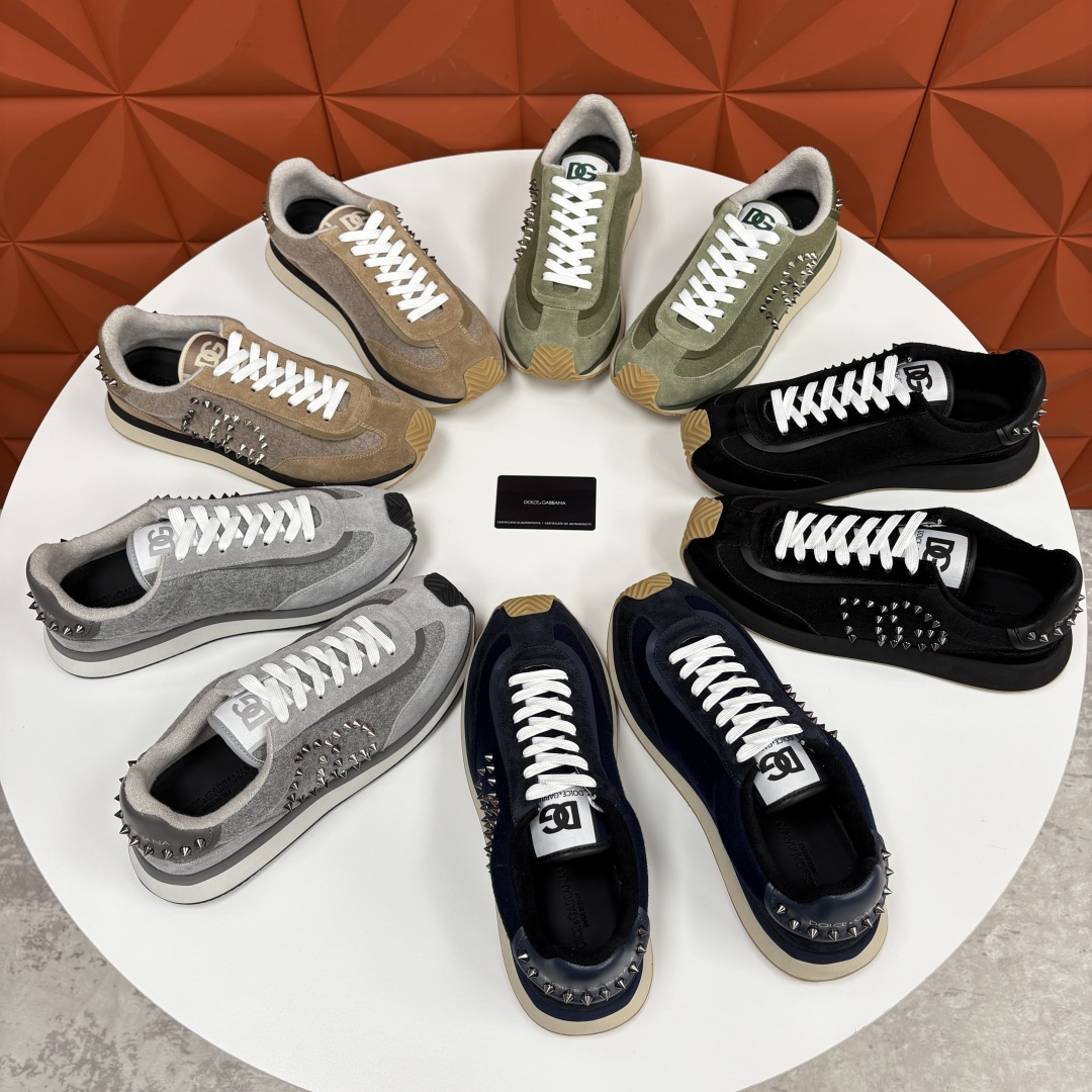 💋💍DG 家新品 Dolce &Gabban* 杜嘉～班纳 天鹅绒拼接撞色铆钉休闲运动鞋 铆钉复古运动鞋