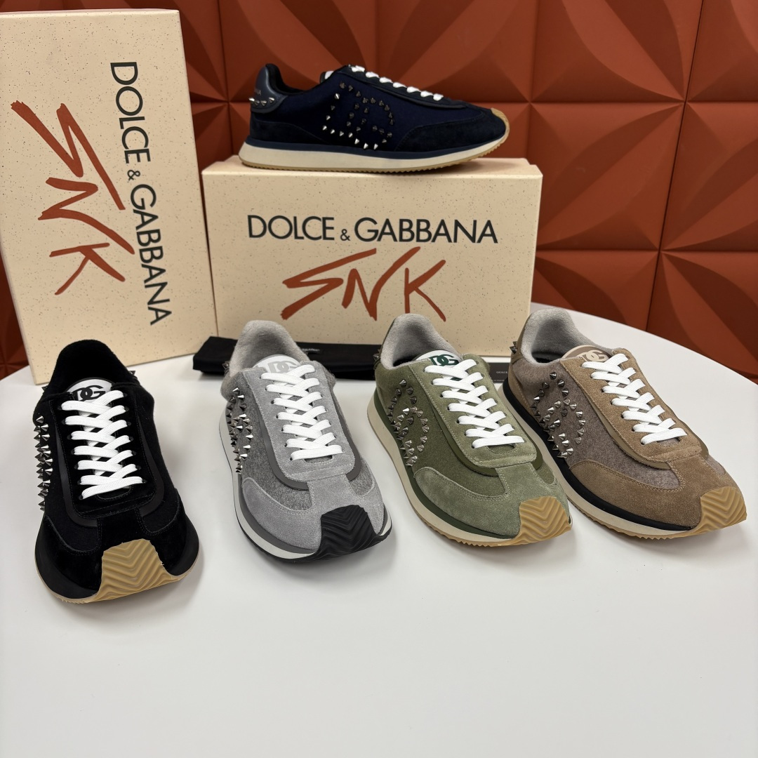 💋💍DG 家新品 Dolce &Gabban* 杜嘉～班纳 天鹅绒拼接撞色铆钉休闲运动鞋 铆钉复古运动鞋