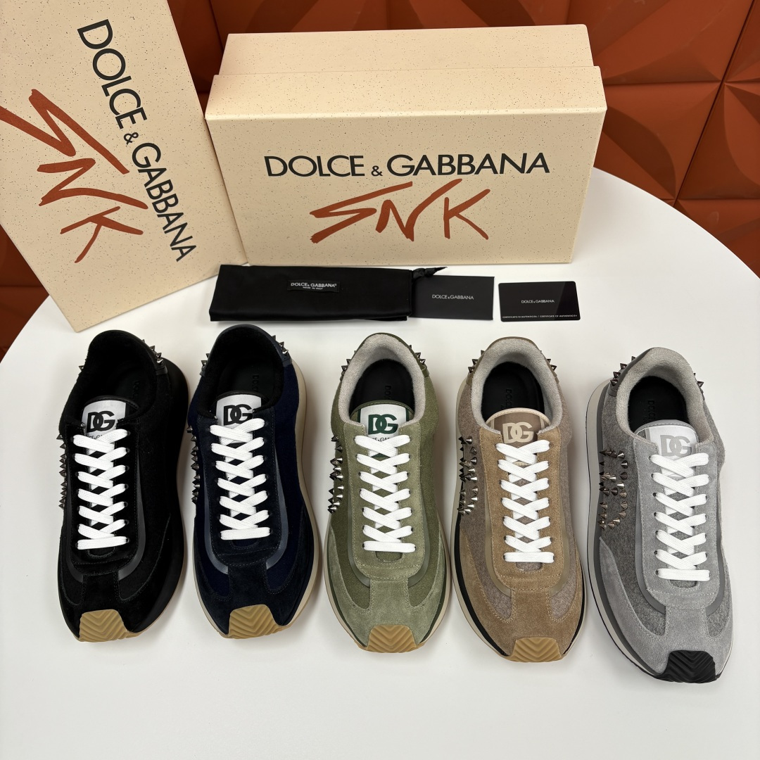 💋💍DG 家新品 Dolce &Gabban* 杜嘉～班纳 天鹅绒拼接撞色铆钉休闲运动鞋 铆钉复古运动鞋