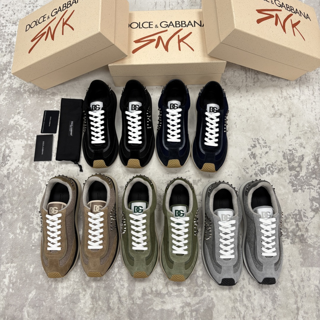 💋💍DG 家新品 Dolce &Gabban* 杜嘉～班纳 天鹅绒拼接撞色铆钉休闲运动鞋 铆钉复古运动鞋