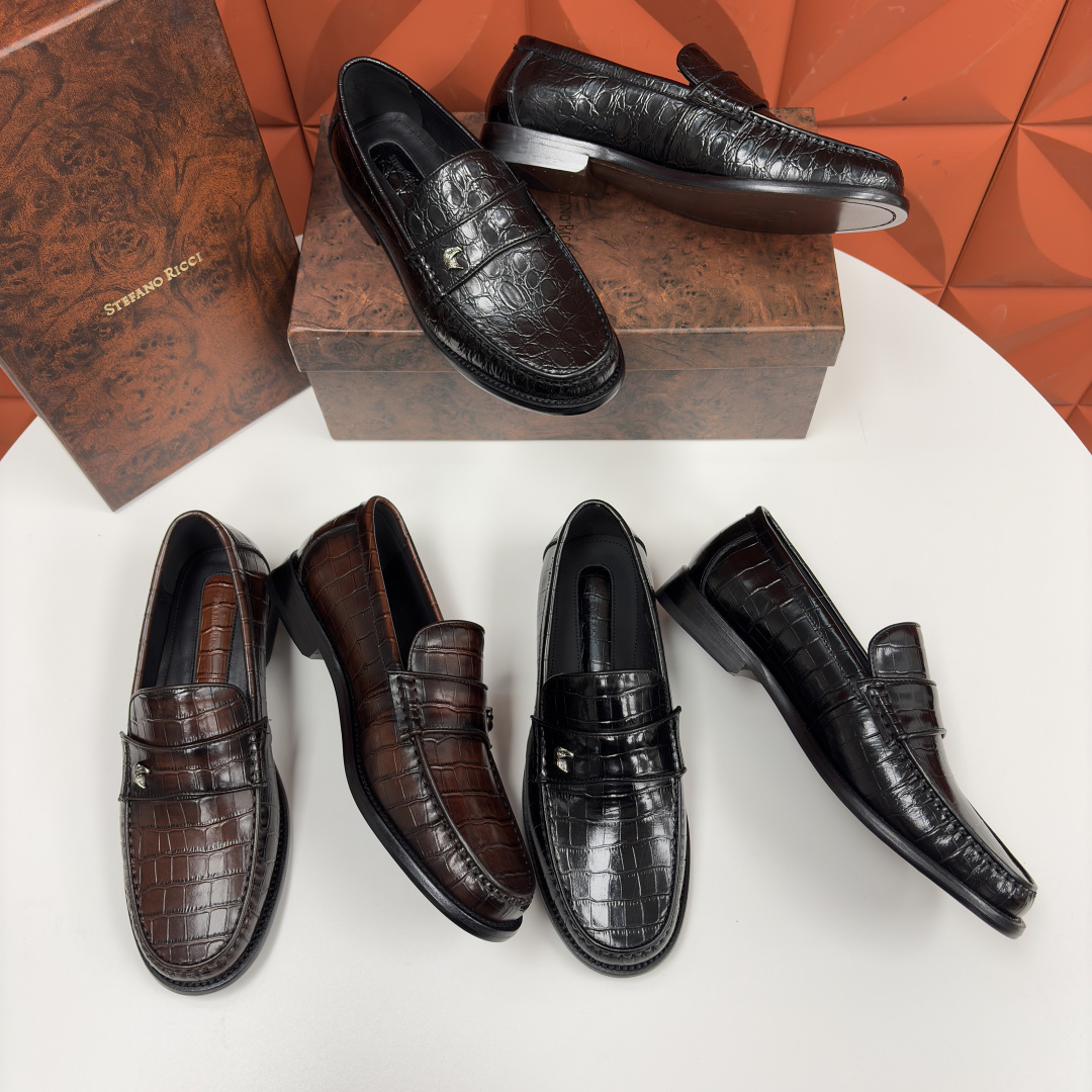💋💍Stefano-ricci 史蒂*芬新品 男士乐福鞋皮鞋 选用优质鳄鱼纹🐊压纹牛皮手工改色擦色而成 