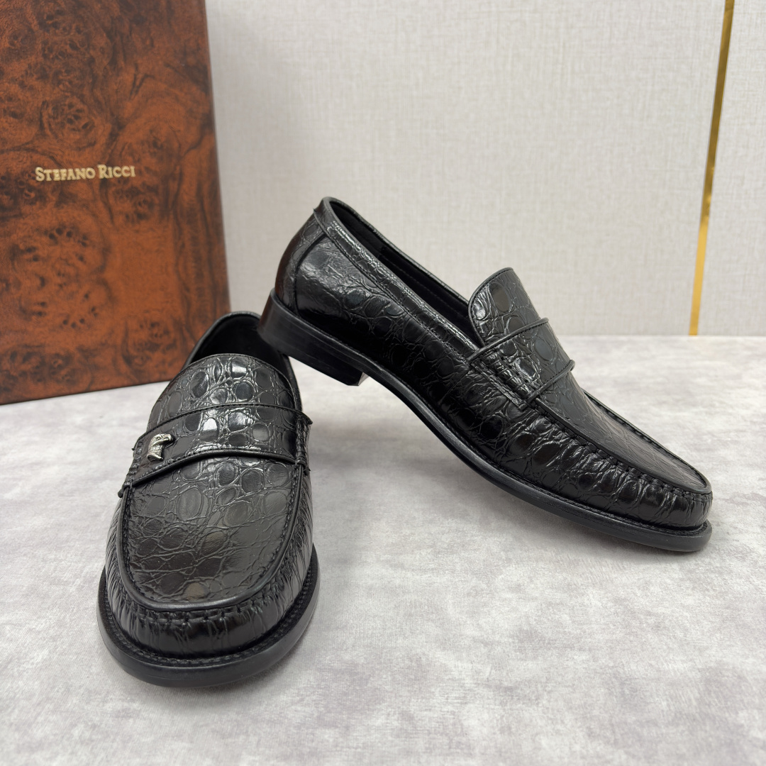 💋💍Stefano-ricci 史蒂*芬新品 男士乐福鞋皮鞋 选用优质鳄鱼纹🐊压纹牛皮手工改色擦色而成 