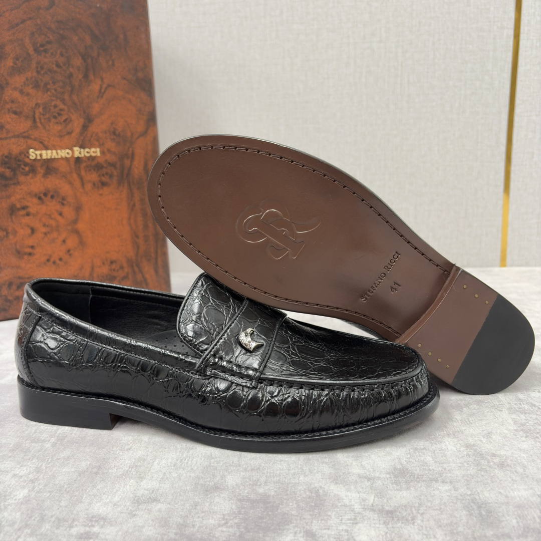 💋💍Stefano-ricci 史蒂*芬新品 男士乐福鞋皮鞋 选用优质鳄鱼纹🐊压纹牛皮手工改色擦色而成 